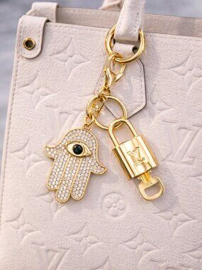 Louis Vuitton Authentic Gold Padlock 🔒 Key + Unbranded Evil Eye Keychain Charm